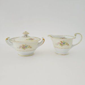 Rose China Occupied Japan Creamer & Sugar Bowl, RO1 Cream, White, Blue, 1945-48